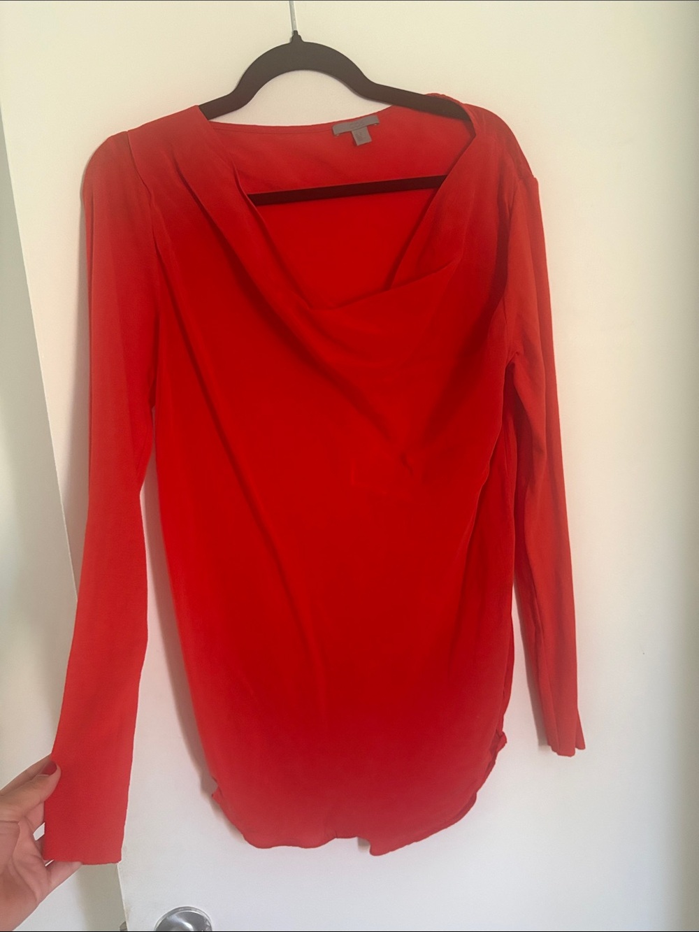 COS Red Draped-Neck Long Sleeve Top